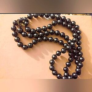 Slate grey pearls & brooch faux pearls/rhinestones